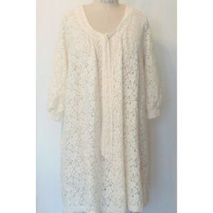 H&M CREAM BEIGE FLORAL LACE BALLOON SKEEVE SWING DRESS 8 NWOT